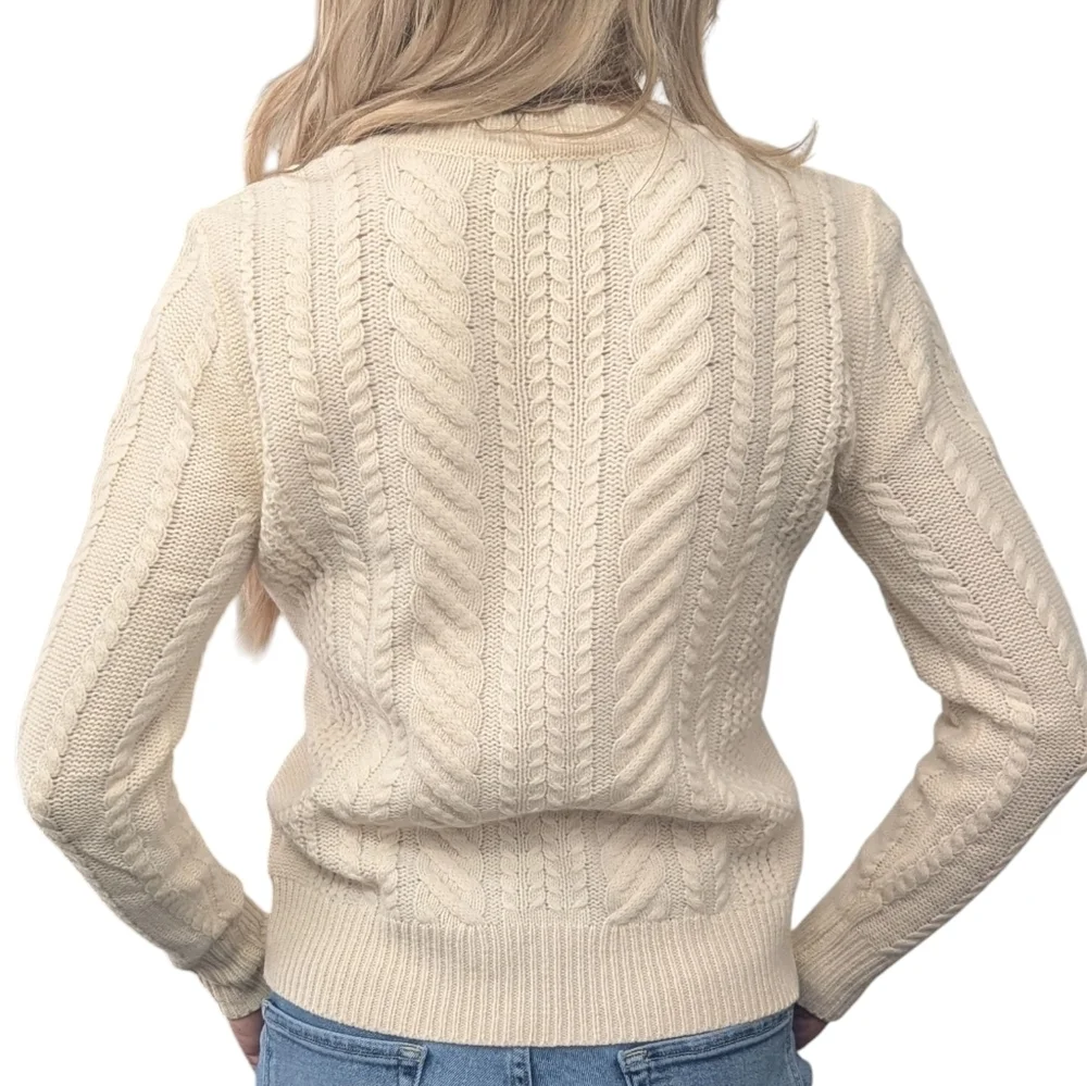 J.Crew 100% Wool Cream Cable Knit Sweater XS Button Shoulder Classic